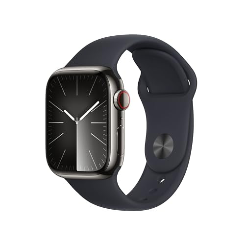 Apple Watch Series 9 [GPS + Cellular 45mm] Smartwatch with Graphite Stainless steel Case with Graphite Milanese Loop One Size. Fitness Tracker, Blood Oxygen & ECG Apps, Water Resistant