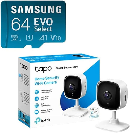 TP-Link Tapo C110 Indoor Security Camera (2k) with Samsung EVO Select 128GB MicroSDXC (130MB/s)