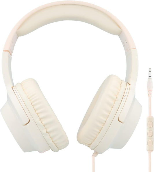 Headphones with Wired and Microphone Headphones [Headphones with Long YCABLE Headband], Headphones with Cable and Microphone, [Adjustable Holding Band] Jack Headphones, [Noise Isolation] (Beige)