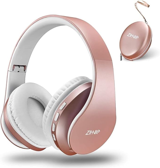 ZIHNIC Bluetooth Headphones Over-Ear, Foldable Wireless and Wired Stereo Headset Micro SD/TF, FM for Cell Phone,PC,Soft Earmuffs &Light Weight for Prolonged Wearing(Rose)