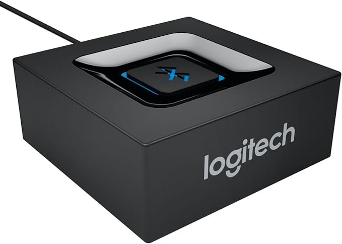 Logitech Wireless Bluetooth Audio Receiver, Bluetooth Adapter for PC/Mac/Smartphone/Tablet/AV Receiver, 3.5mm Audio and RCA Outputs to Speakers, One-Push Pairing Button, UK Plug - Black/Blue