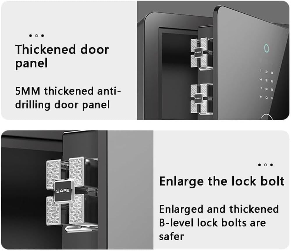 Personal Safe Box, Modern Matte Black Smart Electronic Keypad Security Safe, Fingerprint Recognition Security Box with Backlit Touch Screen Keypad and Dual Alarm System for Home Hotel Office