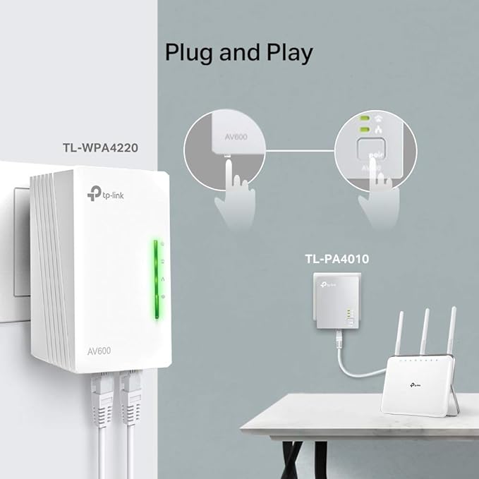 TP-Link AV600 Fast Port Powerline Adapter Wi-Fi Kit, Wi-Fi Booster/Hotspot/ Extender, Wi-Fi Speed up to 300Mbps, 2+1 Ports 10/100 Mbps | N300 Mbps+AV600 Mbps plug and play, (TL-WPA4220 KIT)