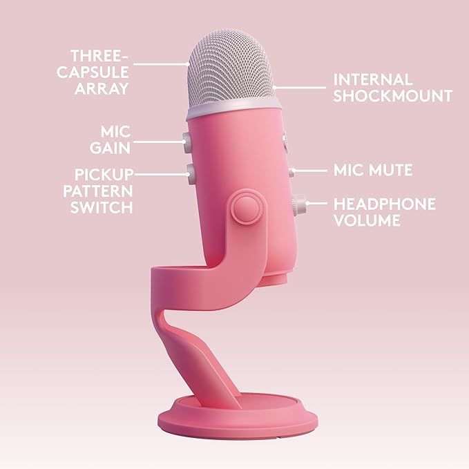 Logitech G Blue Yeti Premium USB Gaming Microphone for Streaming, Blue VO!CE Software, PC, Podcast, Studio, Computer Mic, Exclusive Streamlabs Themes, Special Edition Finish - Pink