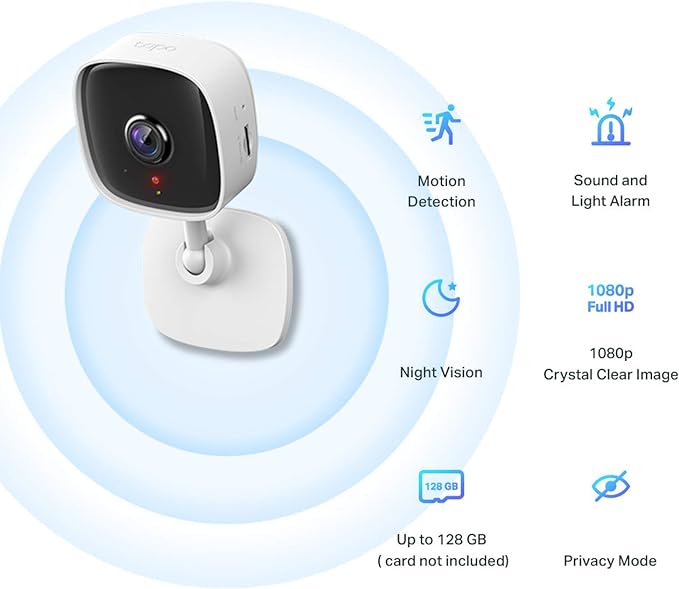 Tapo Mini Smart Security Camera, Indoor CCTV, Works with Alexa&Google Home, No Hub Required, 1080p, 2-Way Audio, Night Vision, SD Storage, Device Sharing (TC60) [Amazon Exclusive]