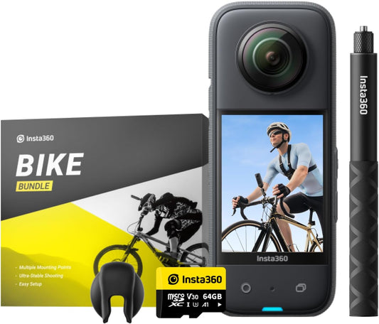 Insta360 X3 Bike Kit - Waterproof 360 Action Camera with 1/2" 48MP Sensors, 5.7K 360 Active HDR Video, 72MP 360 Photo, 4K Single-Lens, 60fps Me Mode, Stabilization, 2.29" Touchscreen, AI Editing