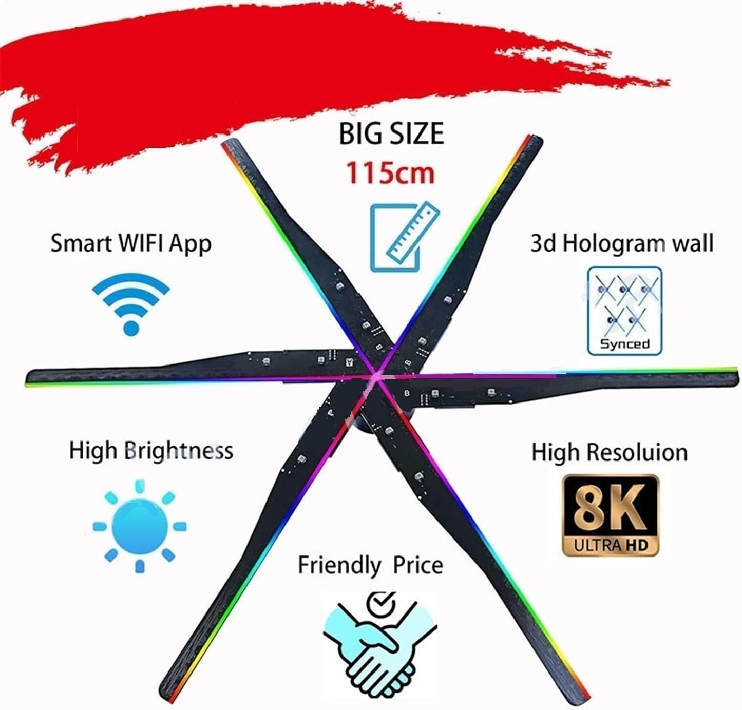 DELURA 115cm WIFI Application Control Smart Hologram Display 3D Holographic Display Hologram Led Fan Widely Application