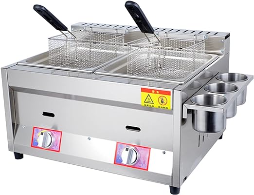 Commercial 20L Gas Fryer, Food-Grade Stainless Steel Electronic Pulse Ignition Non-Slip Energy-Saving Easy Clean, for Home Kitchen Restaurant