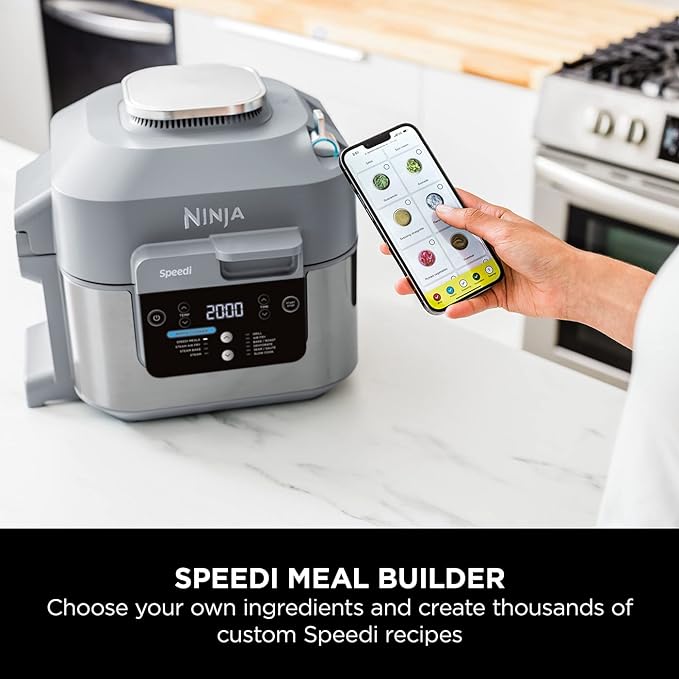 Ninja Speedi 10-in-1 Rapid Cooker, Air Fryer and Multi 5.7L, Meals for 4 in 15 Minutes, Fry, Steam, Grill, Bake, Roast, Sear, Slow Cook & More, Cooks Portions, Sea Salt Grey, ON400UK