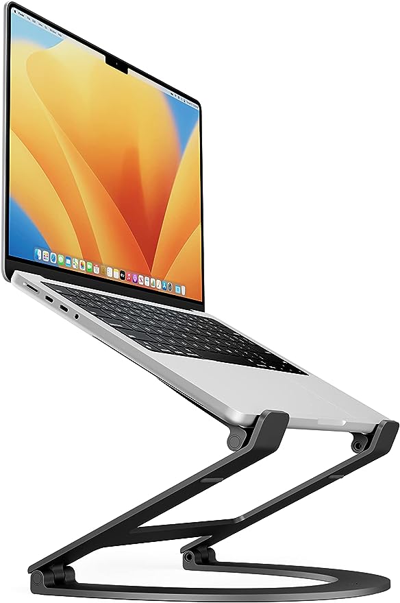 Twelve South Curve Flex | Ergonomic Height & Angle Adjustable Aluminum Laptop/MacBook Stand/Riser, fits 10"-17", folds flat for portability -travel pouch included, matte black