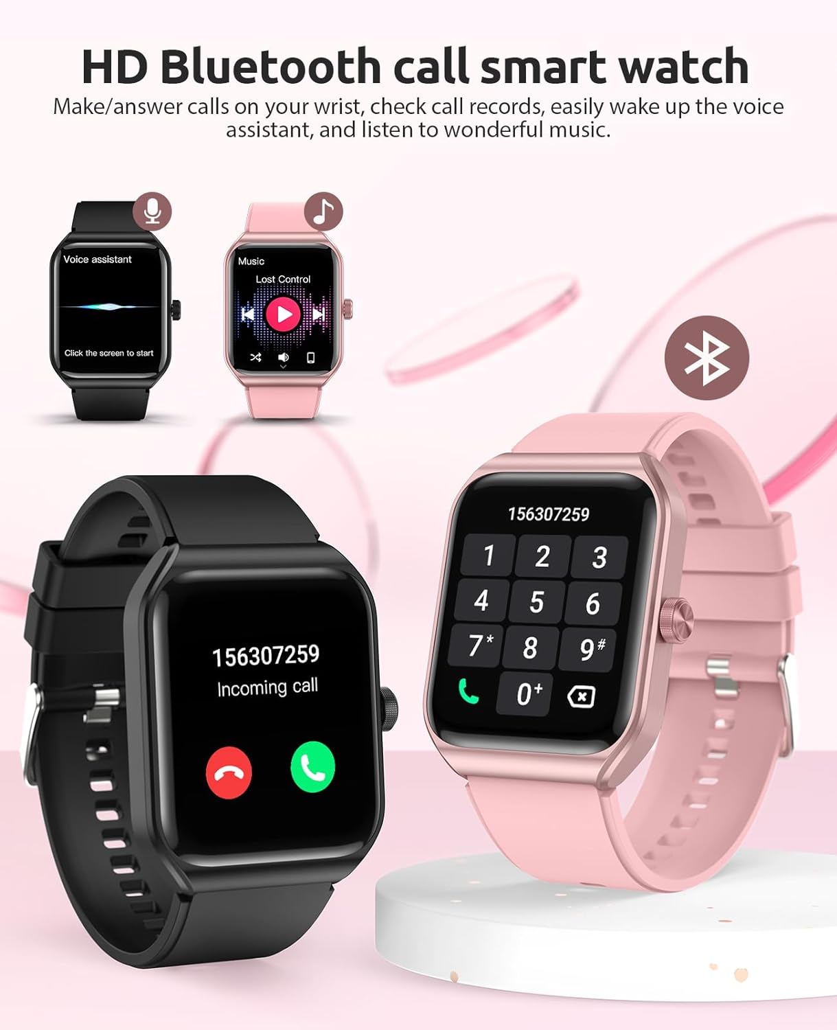 Smart Watch for Women, 1.91" HD Touch Screen Smartwatch with 100+ Sports, Blood Pressure, Heart Rate, Blood Oxygen, Sleep Monitor, IP68 Waterproof Fitness Tracker Compatible with Android iOS iPhone