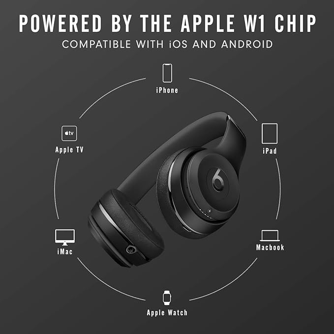 Beats Solo3 Wireless On-Ear Headphones - Apple W1 Headphone Chip, Class 1 Bluetooth, 40 Hours Of Listening Time - Black (Latest Model)