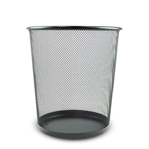 ZYBUX - Circular Mesh Trash Can, Waste Basket Garbage Can Waste Bin for Bathrooms, Kitchens, Home Offices, Dorm Rooms | Lightweight Sturdy Metal Basket Bin 27cm x 23.5cm - (Black)