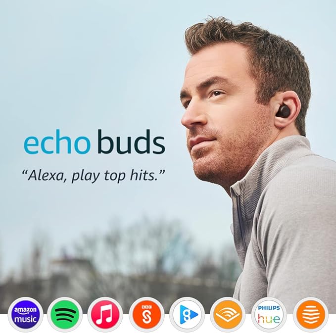 Echo Buds (2nd Gen) | Wireless earbuds with Alexa, Bluetooth in-ear headphones with active noise cancelling, built-in microphone, IPX4 water resistant | Black