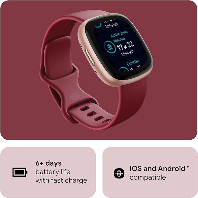 Fitbit Versa 4 Fitness Smartwatch with built-in GPS and up to 6 days battery life - compatible with Android and iOS.