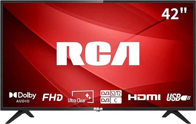 RCA RB42FD1 42 inch TV, DVB-T2-C-S2 Freeview HD Dolby Digital Audio TV, LED Backlighting Display, HDMI SCART USB Media Player Monitor for PS5 Xbox, Large Screen for Living Room Meeting Room