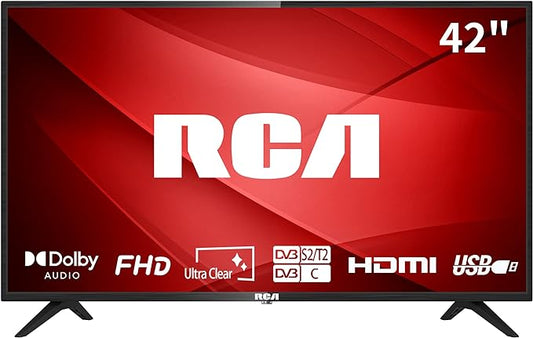 RCA RB42FD1 42 inch TV, DVB-T2-C-S2 Freeview HD Dolby Digital Audio TV, LED Backlighting Display, HDMI SCART USB Media Player Monitor for PS5 Xbox, Large Screen for Living Room Meeting Room