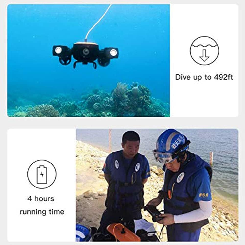 HYQNG Diving Camera Robot, Underwater Drone with 4K UHD Action Camera, RC ROV Underwater Robot with Claw Real-time Steaming for Fishing Recording Adults (150M)