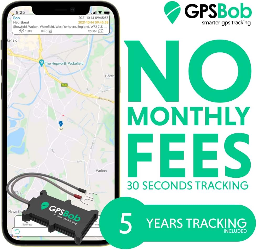 GPSBob 5 Year 2G 12/24v Wired GPS Tracker, All Inclusive, No Monthly Fees, No Subscriptions, One Off Fee, 5 Years Service Included, Car, Van, Truck, Caravan, Motorhome Tracker, Plug and Play