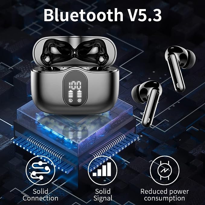 Wireless Earbuds, Bluetooth 5.3 Headphones In Ear with 4 ENC Noise Cancelling Mic, Btootos New Bluetooth Earbuds Mini Deep Bass Stereo Sound, 36H Playtime LED Display Wireless Earphones IP7 Waterproof