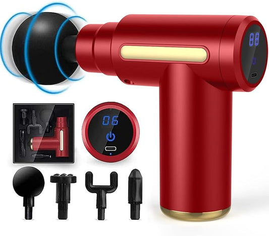 SHAVINGFUN Touring Massage Gun,Mini Massage Gun Deep Tissue,6 Speeds Percussion Muscle Massager with 4 Massage Heads 1800mAh Battery Type-C Charging Super Quiet Massage Gun