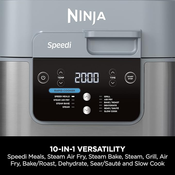 Ninja Speedi 10-in-1 Rapid Cooker, Air Fryer and Multi 5.7L, Meals for 4 in 15 Minutes, Fry, Steam, Grill, Bake, Roast, Sear, Slow Cook & More, Cooks Portions, Sea Salt Grey, ON400UK