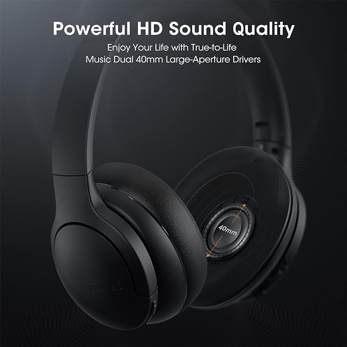 DOQAUS Bluetooth Headphones Over Ear, 90H Playtime, Bluetooth 5.3 Wireless Headphones with 3 EQ Modes, HiFi Stereo Bass Sound, Built-in Mic, Soft Earpad, Foldable Headphones for Phone/PC/Travel(Black)