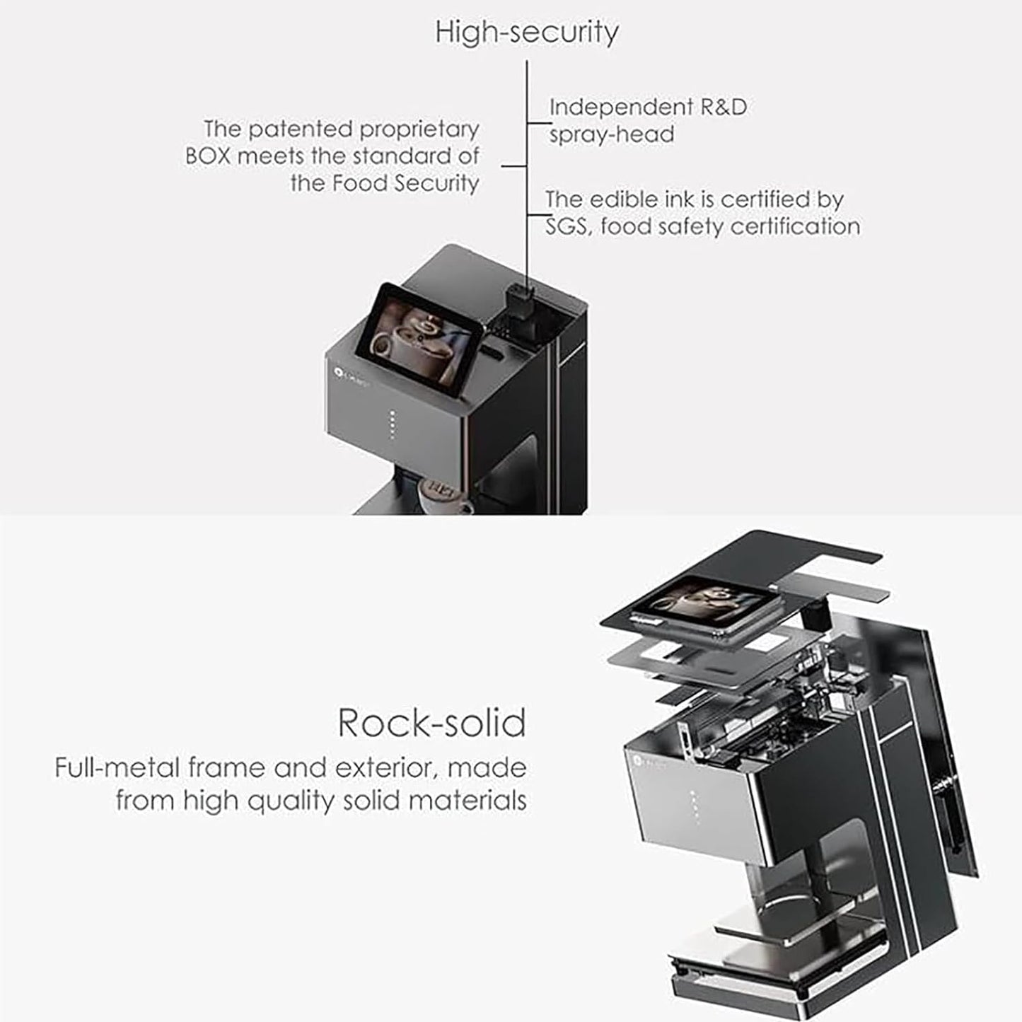 Food Grade Coffee Latte Machine, DIY 3D Art Printer Digital Inkjet Wifi Photo Printing Touch Screen Display, Suitable for Dessert/Milk Tea/Coffee/Cake Shop [Energy Class A]