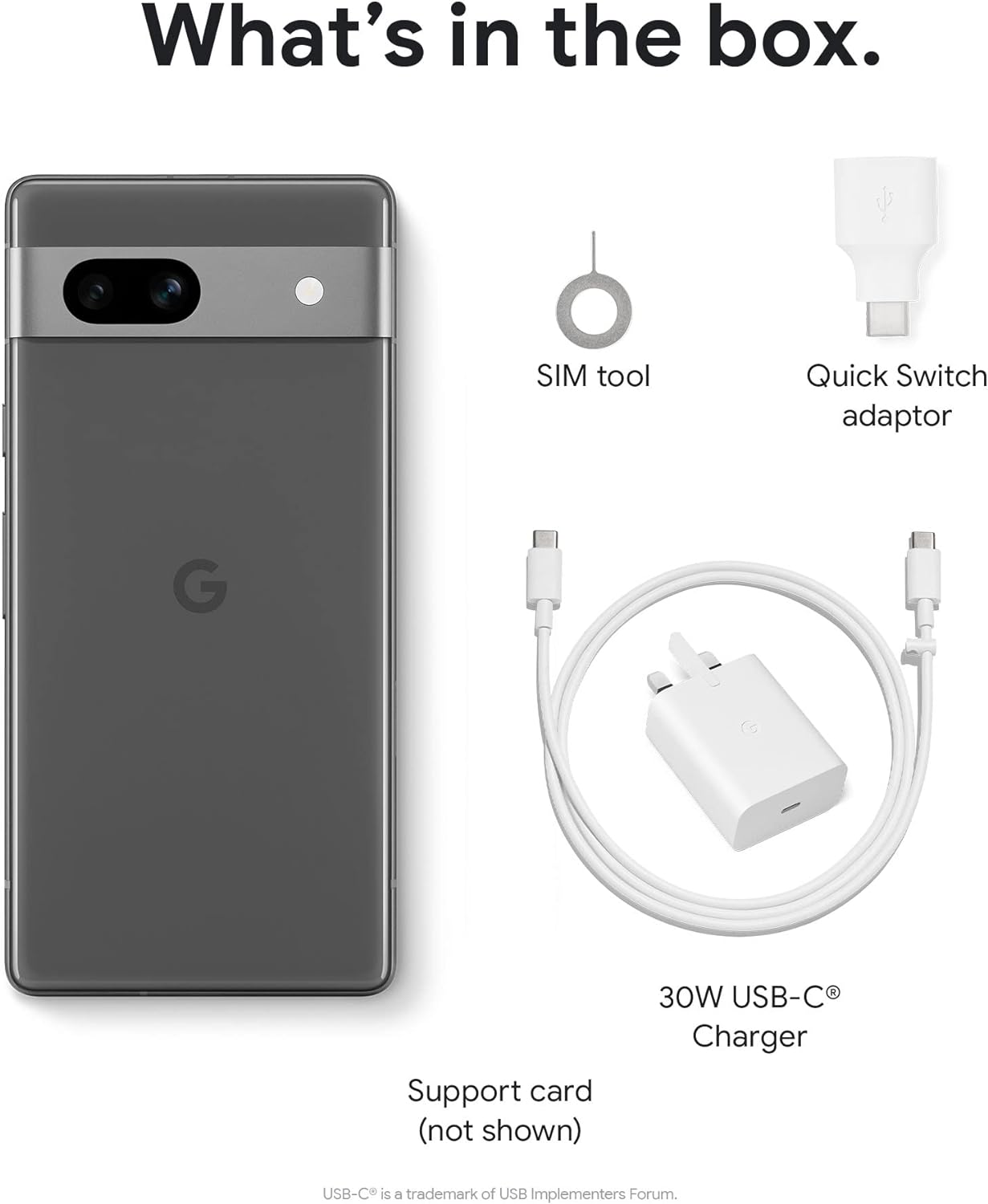 Google Pixel 7a and Pixel 30W Charger Bundle – Unlocked Android 5G Smartphone with Wide-Angle Lens and 24-Hour Battery - Charcoal (Amazon Exclusive)