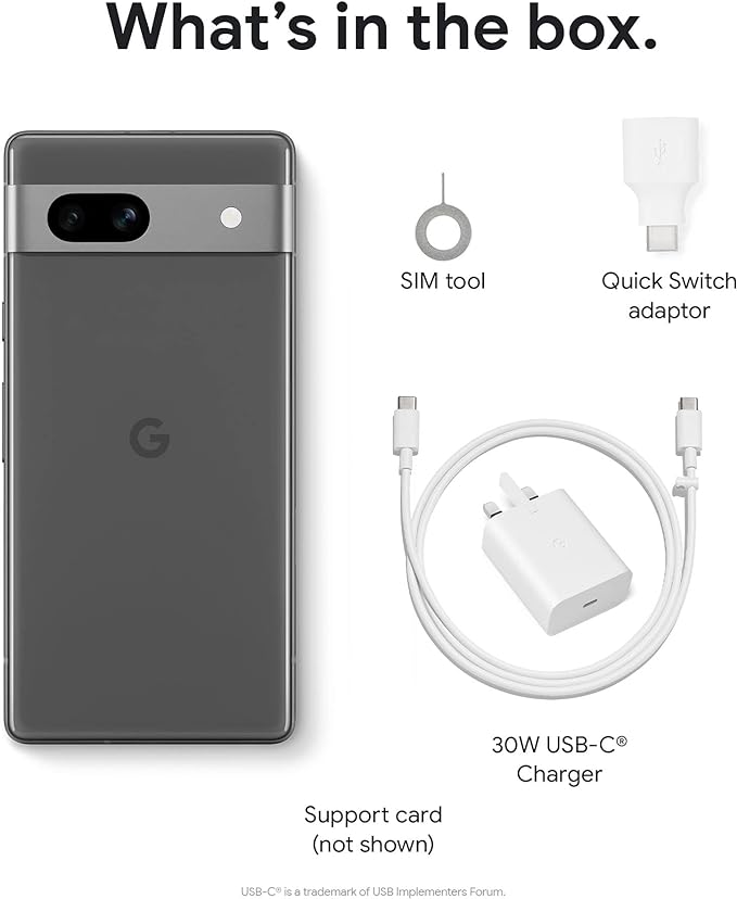 Google Pixel 7a and Pixel 30W Charger Bundle – Unlocked Android 5G Smartphone with Wide-Angle Lens and 24-Hour Battery - Sea