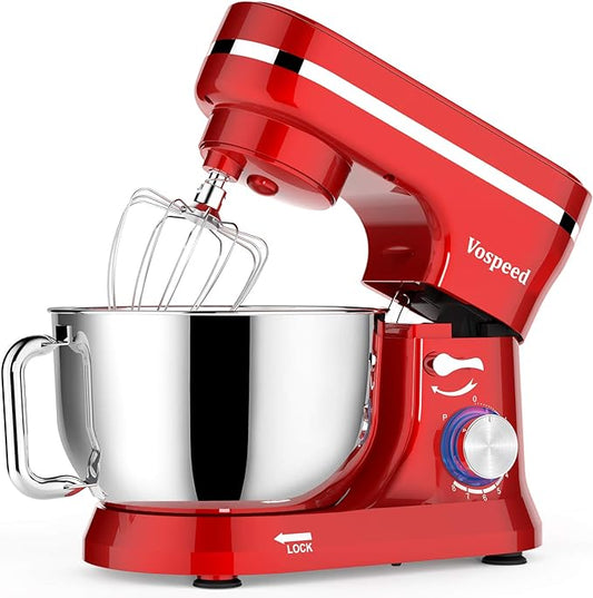 Vospeed Stand Mixer,5 Quarts 8-Speed 1000W Tilt-Head Food Mixer, Kitchen Electric Standing Mixer With Dough Hook, Whisk, Beater, Splash Guard & Mixing Bowl For Baking, Dishwasher Safe (Red)