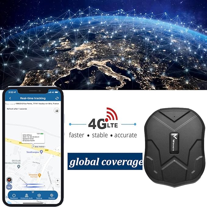 Winnes 4G TK905 GPS Tracker Global Coverage Real-time Location Tracker Anti Theft Strong Magnetic Waterproof Car GPS Tracker App/Web Online live tracking No need Subscription