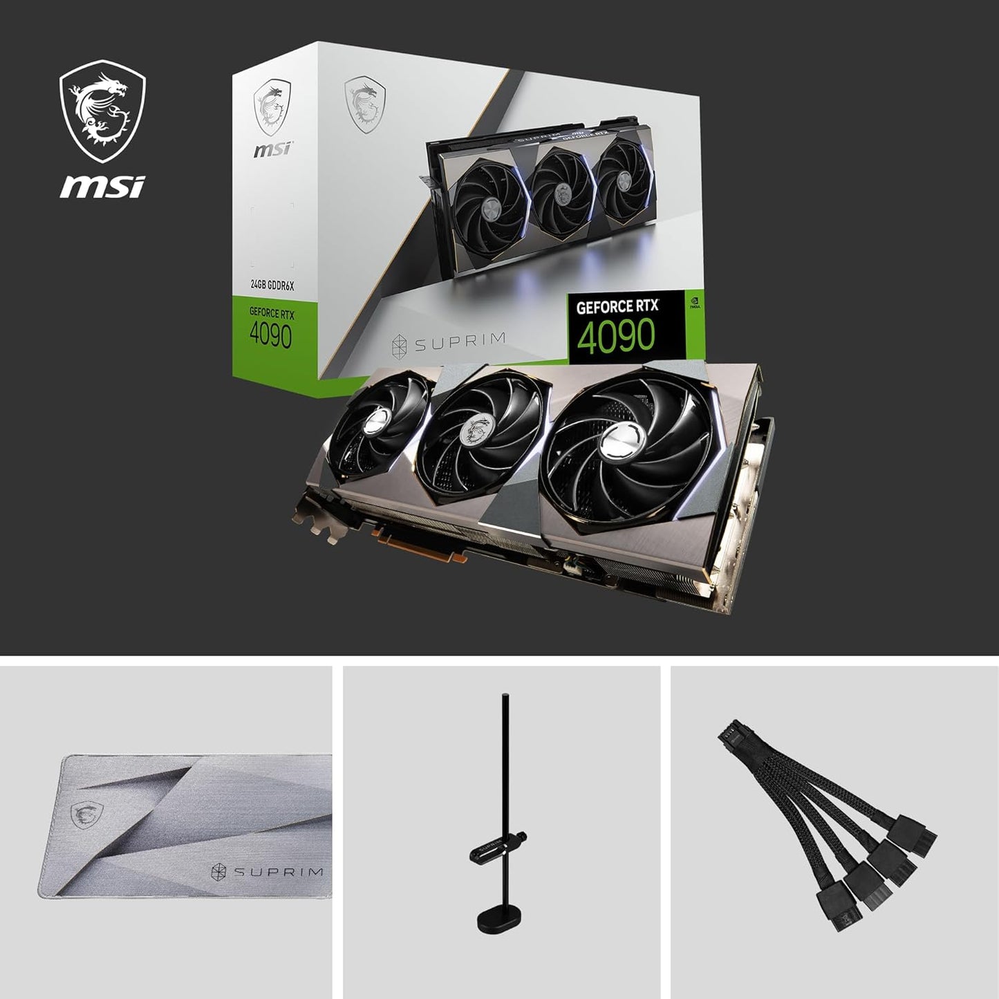 MSI GeForce RTX 4090 SUPRIM X 24G Gaming Graphics Card - 24GB GDDR6X, 2625 MHz, PCI Express Gen 4, 384-bit, 3x DP v 1.4a, HDMI 2.1a (Supports 4K & 8K HDR)