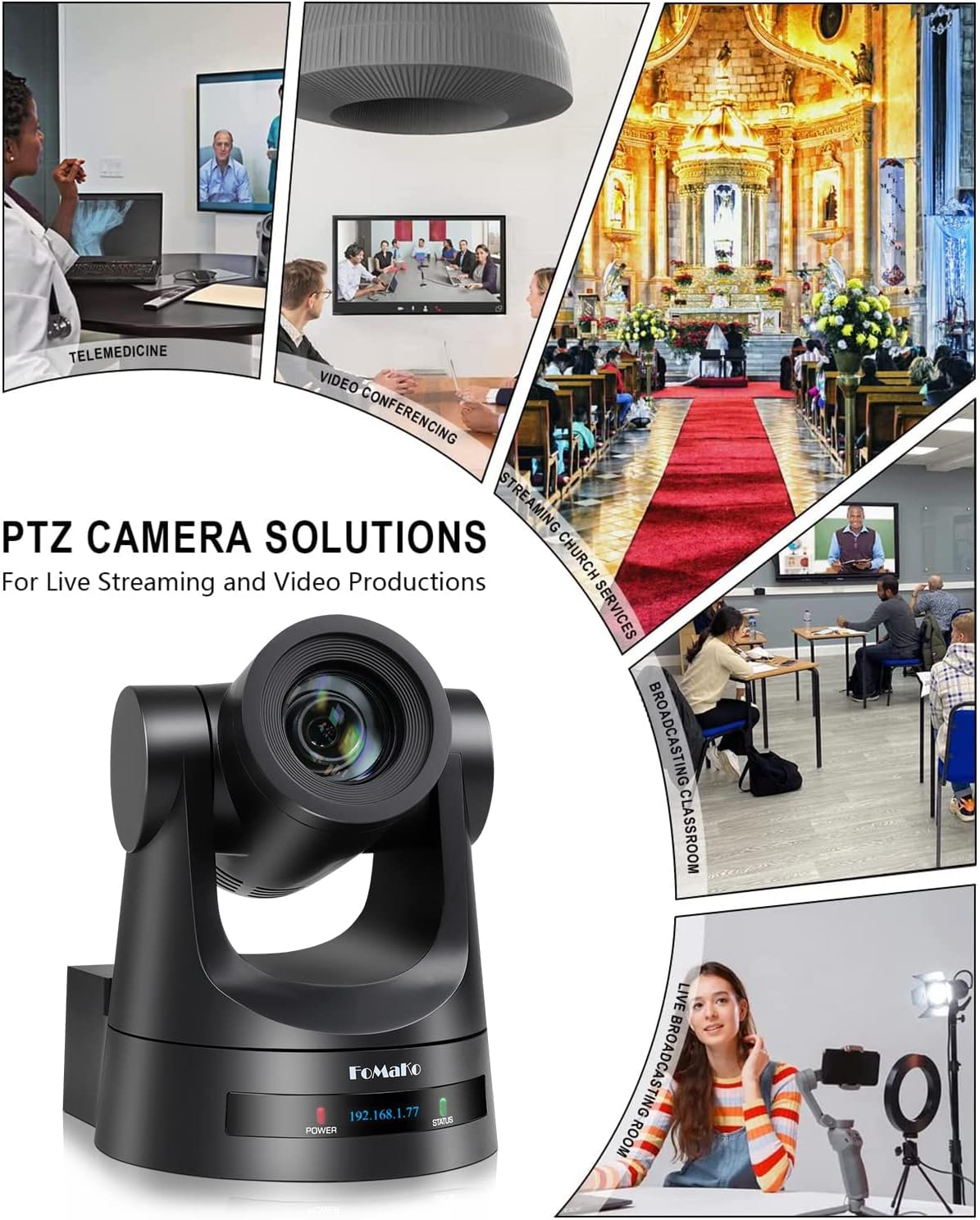 FoMaKo PTZ Camera HDMI 30X Optical Zoom, Simultaneous 3G-SDI IP Live Streaming PoE PTZ Camera for Church Worship Video Production Education Business Events vMix OBS Wirecast(FMK30SDI Black)