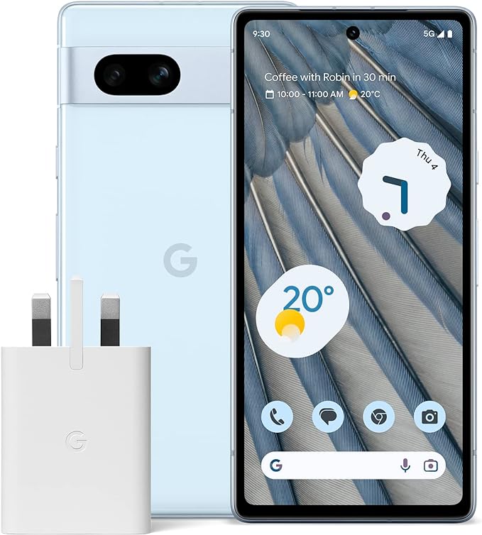 Google Pixel 7a and Pixel 30W Charger Bundle – Unlocked Android 5G Smartphone with Wide-Angle Lens and 24-Hour Battery - Sea