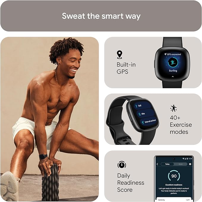 Fitbit Versa 4 Fitness Smartwatch with built-in GPS and up to 6 days battery life - compatible with Android and iOS.