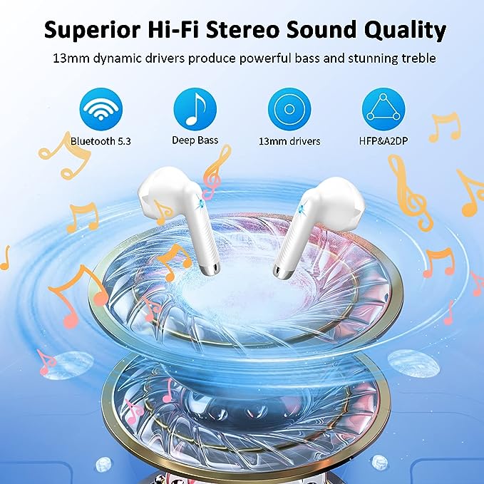 Wireless Earbuds, Bluetooth 5.3 Headphones NEW Wireless Headphones with 4 ENC Mic, 56H Bluetooth Earphones in Ear Noise Cancelling Deep Bass, Mini Ear Buds Bluetooth Earbuds IP7 Waterproof LED Display