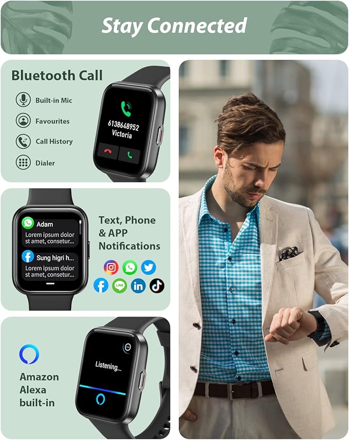 Smart Watch for Men Women (Answer/Make Call), Alexa Built-in, 1.7" Touch Screen Fitness Watch with SpO2 Heart Rate Sleep Monitor, 60 Sports, IP68 Waterproof Step Counter for iPhone Android