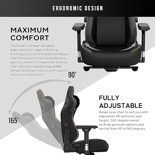 Anda Seat Kaiser 3 Pro Gaming Chair - Ergonomic Office Desk Chairs, Reclining Video Game Gamer Chair, Magnetic Neck Pillow & Lumbar Support - Large Black Premium PVC Leather Gaming Chair for Adults