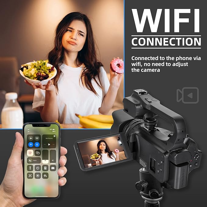 NBD Camcorder 4K Video Camera Auto Focus 64MP 60FPS 18X Zoom Digital Vlogging Camera for YouTube 4.0" Touch Screen WiFi Webcam Video Camera with 32G SD Card