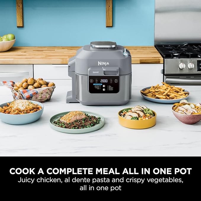 Ninja Speedi 10-in-1 Rapid Cooker, Air Fryer and Multi 5.7L, Meals for 4 in 15 Minutes, Fry, Steam, Grill, Bake, Roast, Sear, Slow Cook & More, Cooks Portions, Sea Salt Grey, ON400UK