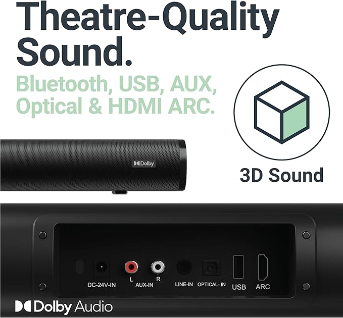 MAJORITY Bluetooth 5.1 Surround Sound System, 3D Dolby Audio Soundbar 300W, Home Cinema Sound System and Sound bar with HDMI ARC, Wireless Subwoofer and Detachable Speakers Everest