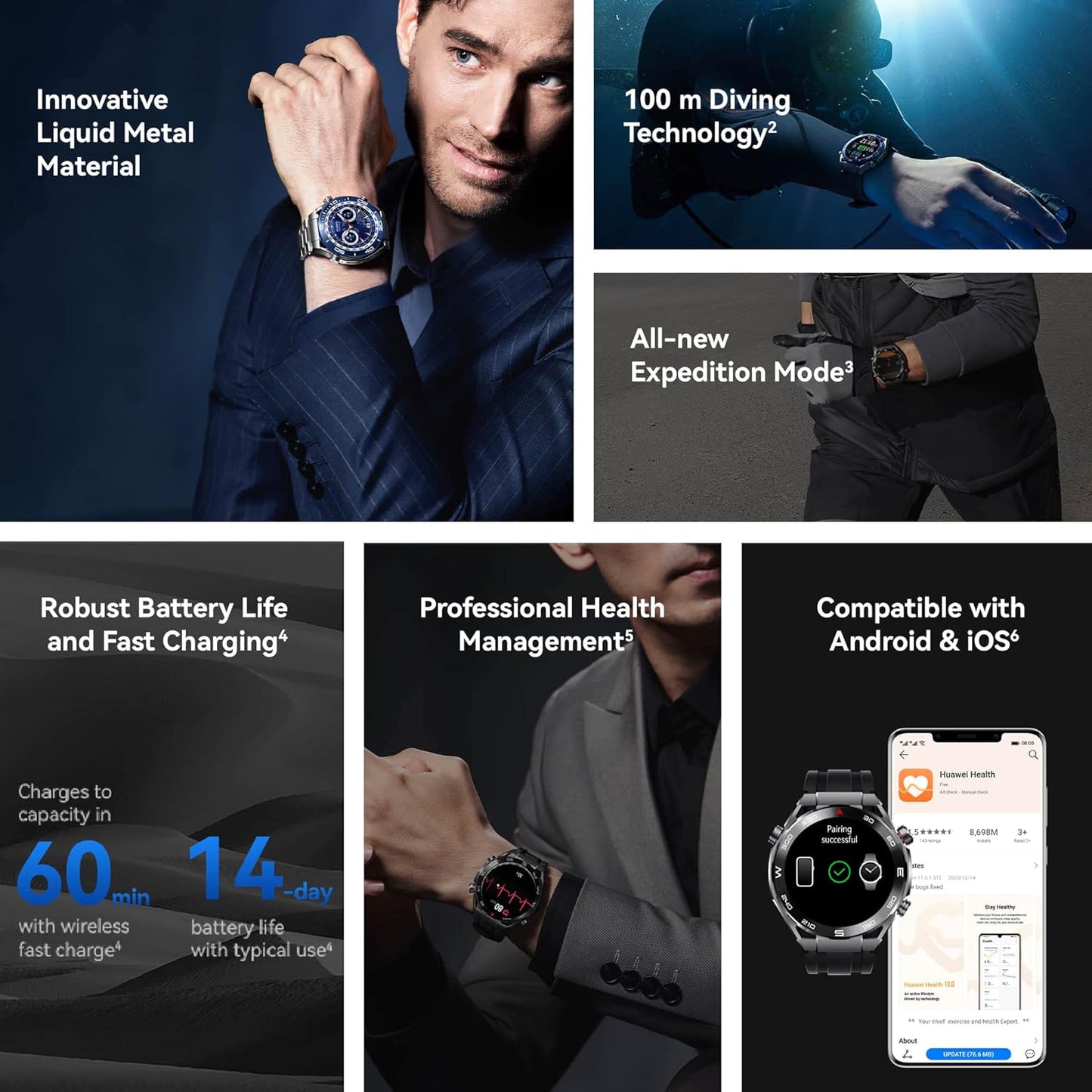 HUAWEI WATCH Ultimate Smart Watch - Zirconium Case, Sapphire Dial, Titanium Strap & Extra HNBR Strap Included - Precision GPS - Long Life Battery Fitness Watch Android and iOS Compatible - 46 MM Blue