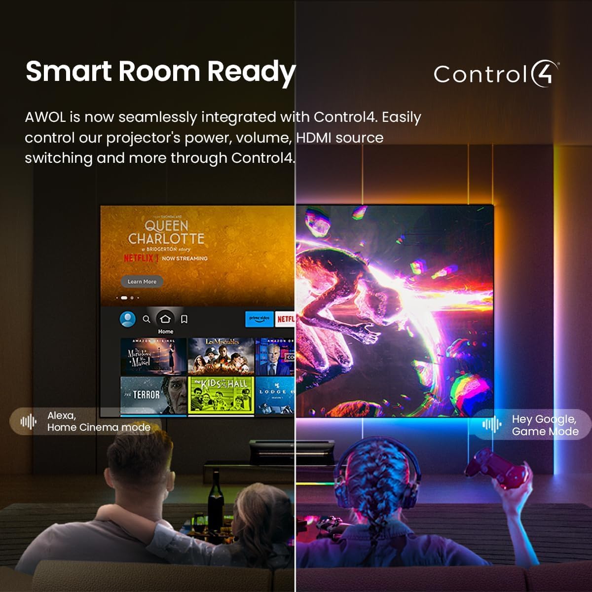 AWOL VISION LTV-3000 Pro 4K 3D Ultra Short Throw Triple Projector 4k, 3000 Lumen with Dolby Vision & Atmos, HDR10+, 150" UST Laser TV 4k Projector Home Cinema (Fire TV Stick 4K Max included)