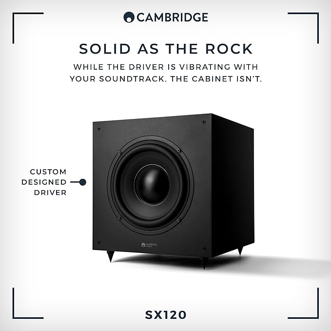 Cambridge Audio SX120-70 Watt Active Subwoofer for HiFi or Home Cinema System - Custom Designed 8" Driver and Fully Adjustable Sound - Matte Black