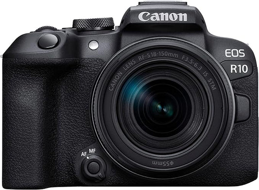 Canon EOS R10 + RF-S 18-150mm - A Mirrorless EOS-R camera that’s perfect for creative exploration, paired with a compact far-reaching zoom lens that packs several lenses in one Black