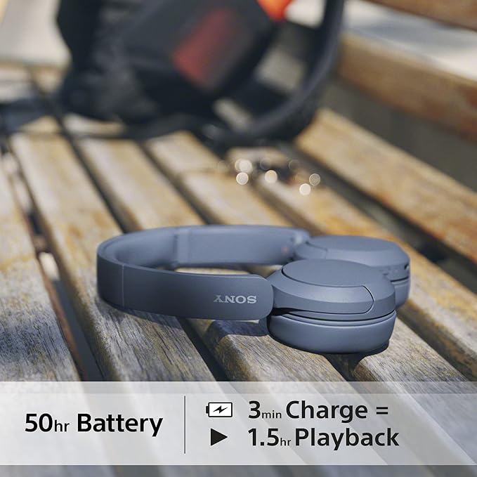 Sony WH-CH520 Wireless Bluetooth Headphones - up to 50 Hours Battery Life with Quick Charge, On-ear style - Blue