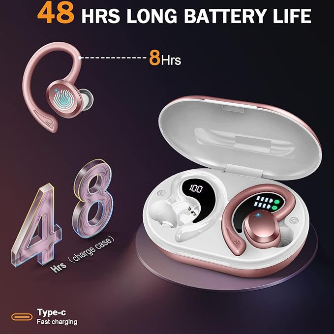 Rulefiss Wireless Earbuds, Bluetooth 5.3 Headphones Sport Wireless Headphones, HD Mic Noise Cancelling Earbuds, 48H Playback Wireless Earphones Dual LED Display, USB-C, IP7 Waterproof, for Running Gym