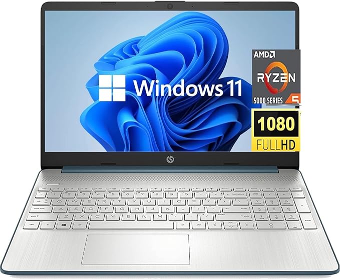 HP 15.6 inch FHD Laptop, 6-Core AMD Ryzen 5 5500U Processor, 32GB RAM, 1TB SSD, Bluetooth, HDMI, Webcam, Windows 11 Home, Spruce Blue (HP 15 Laptop)