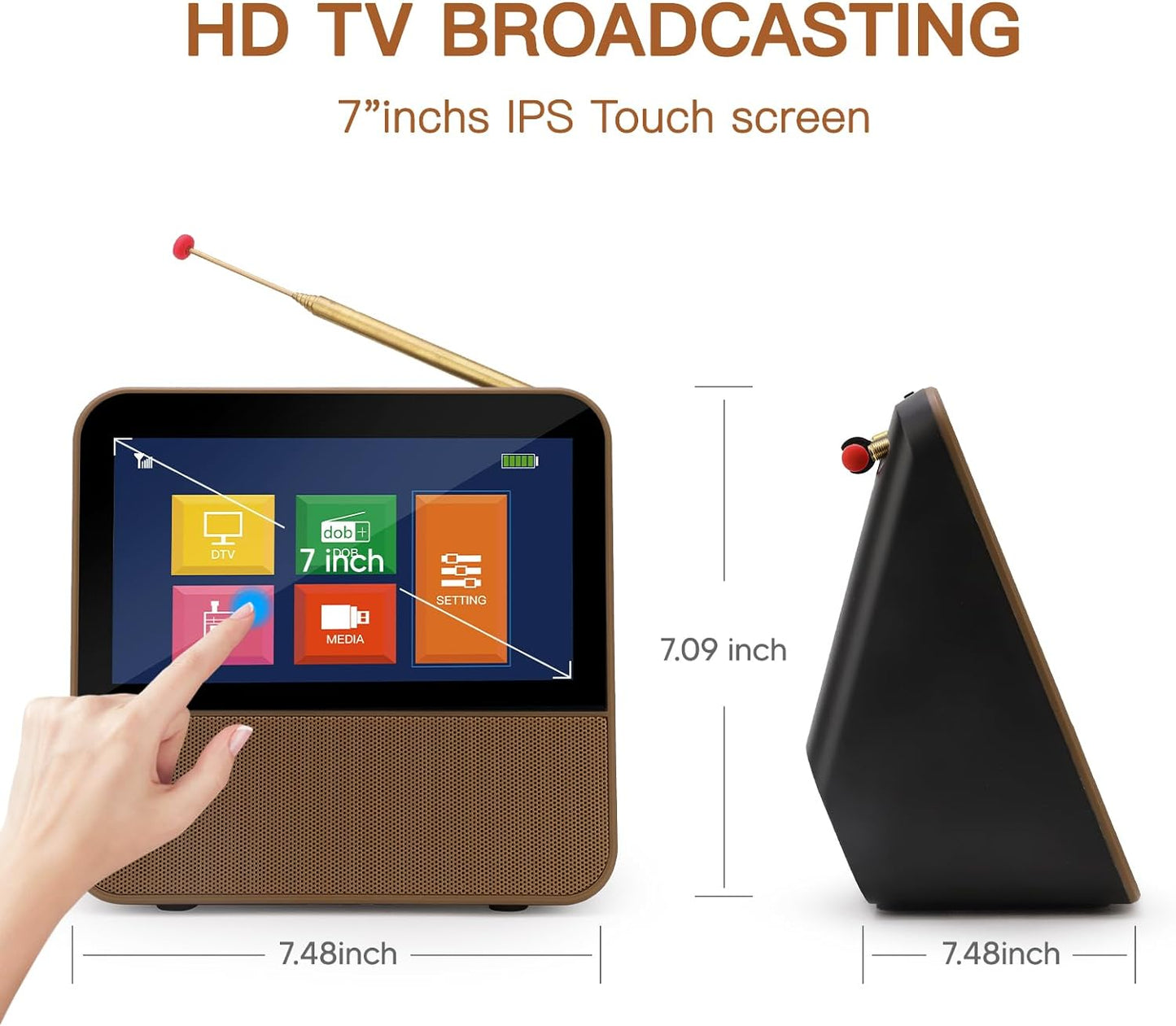 HassoKon Portable TV, 1080P HD 7 Inch, Digital DVB-T2 Receiver, DAB+, FM Radio, USB Multimedia Playback & 2600mAh Rechargeable Battery, Suitable for European Countries Caravan Camping Bedroom